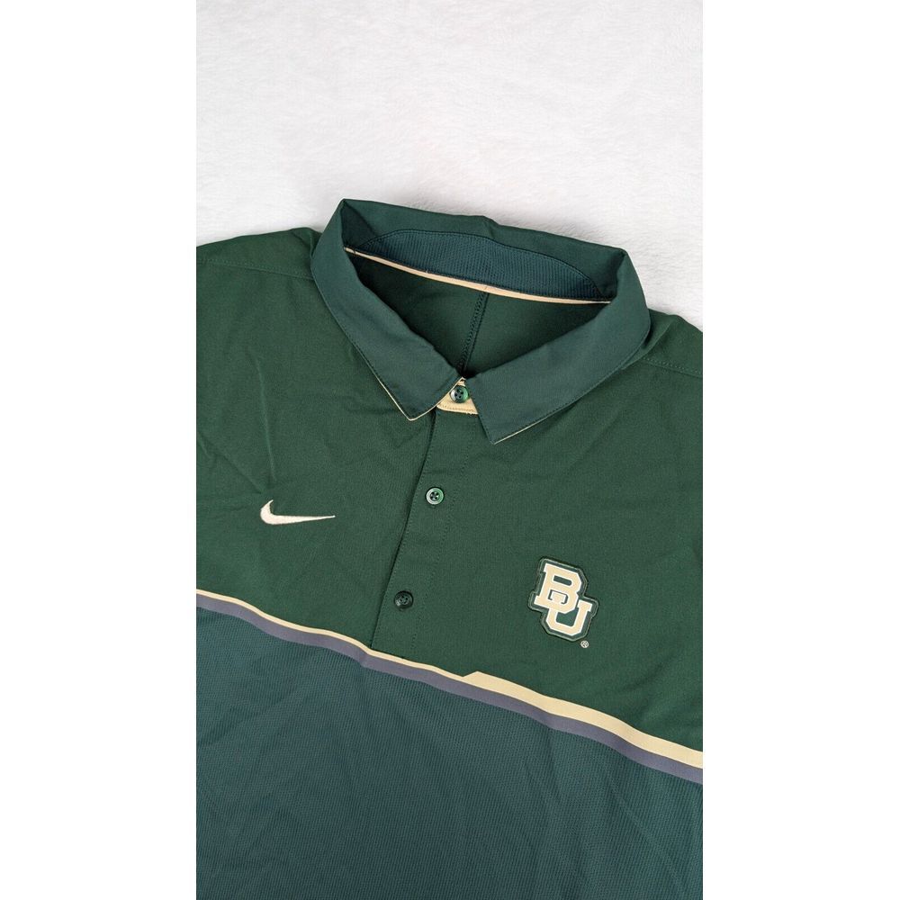 Baylor University Nike Dri Fit Polo Mens Medium‎ Green Chest Stripe Performance